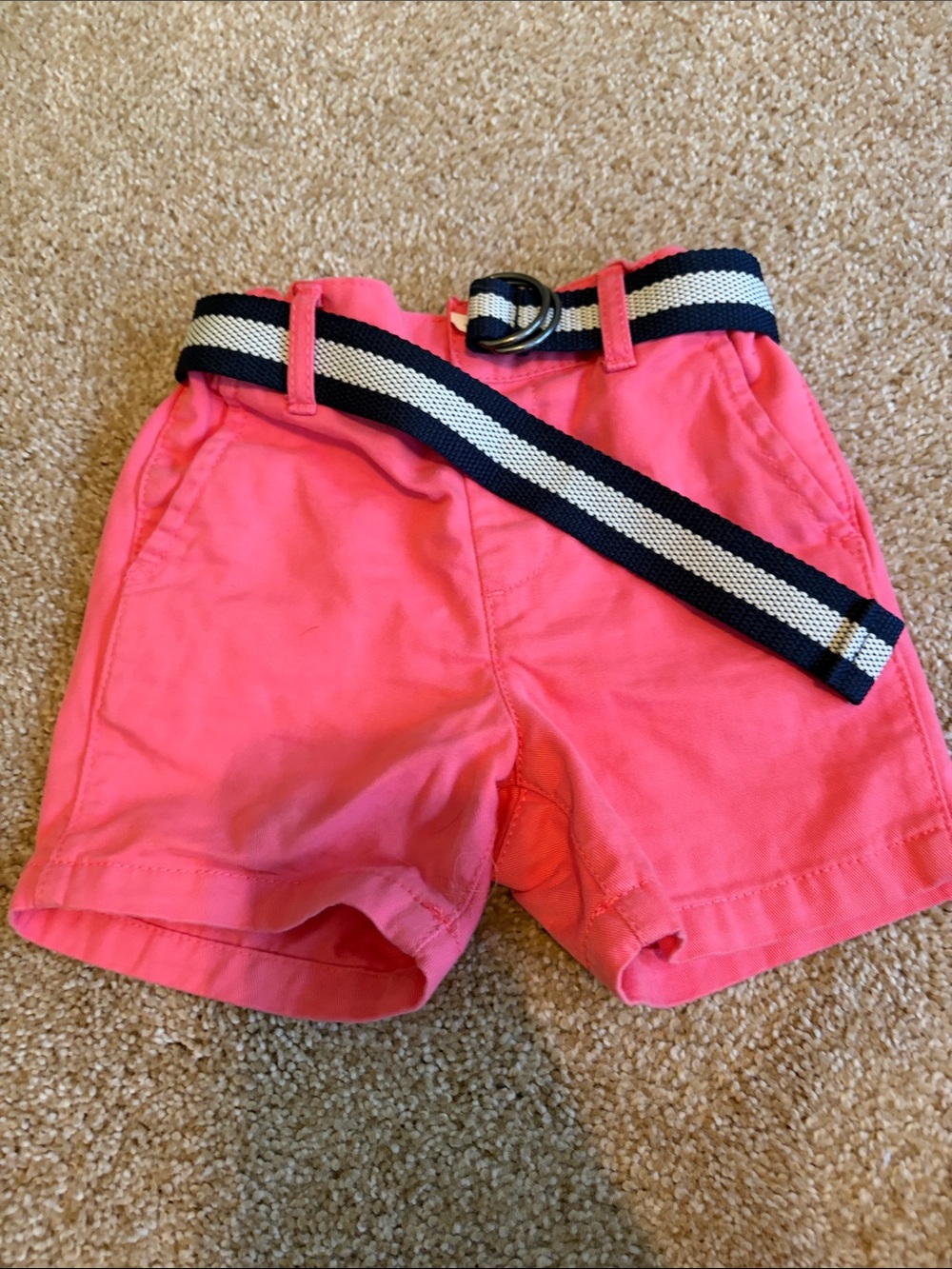 The Children's Place Hot Pink Kids Shorts with Navy & White Stripe Belt